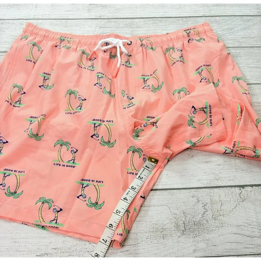 Life is Good Mens Jake Golf Palm Trees Board Shorts Swim Trunks Pink Size XL